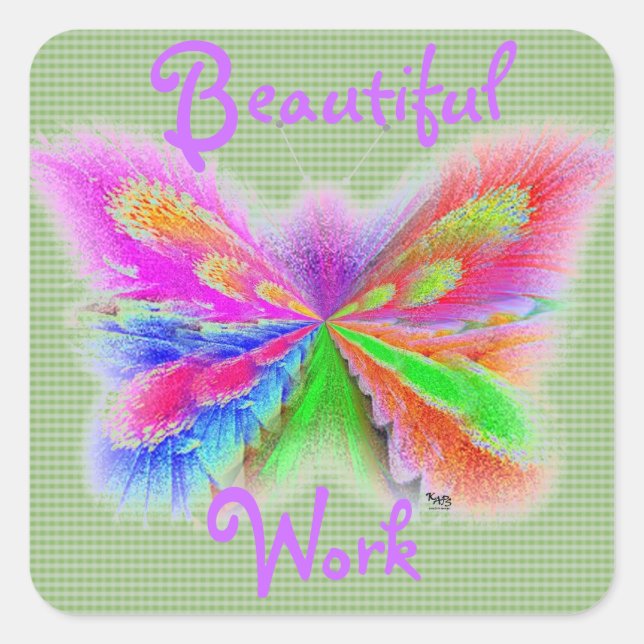 Green Check Butterfly Square Sticker (Front)