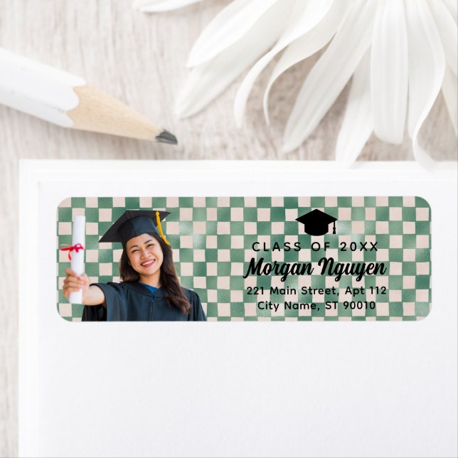 Green Check Custom Photo Graduate Return Address (Insitu)