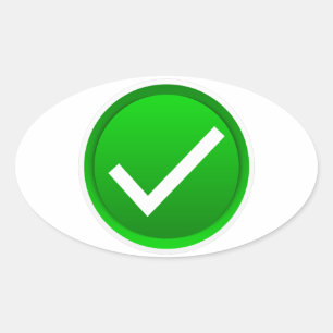 Green Check Mark Symbol Oval Sticker