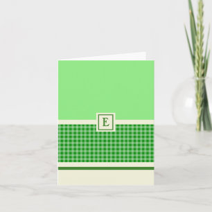 Green Check Monogram Folded Note Card