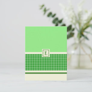 Green Check Monogram Note Card