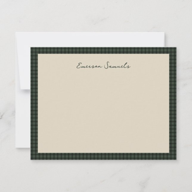 Green checked frame simple classic personalised card (Front)