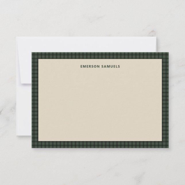 Green checked frame simple classic personalised card (Front)