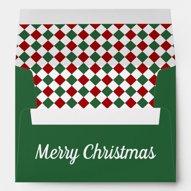  Green Checked Merry Christmas Return Address Envelope (Back (Bottom))