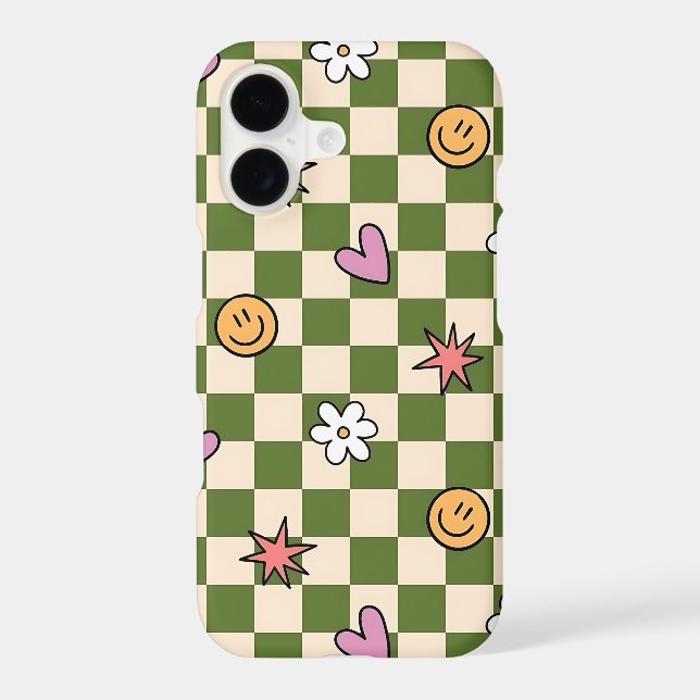 Green Checkerboard Aesthetic Phone Case (Back)