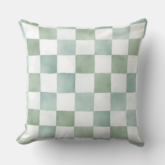 Green Checkered Decorative Throw Pillow  (Front)