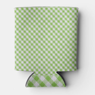 Green checkered fabric: closeup texture. can cooler