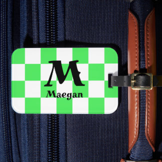 Green Checkered Pattern Background Luggage Tag
