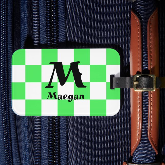 Green Checkered Pattern Background Luggage Tag (Front Insitu 4)