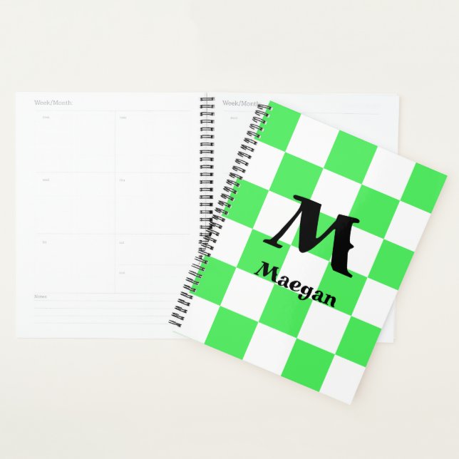 Green Checkered Pattern Background Planner (Display)