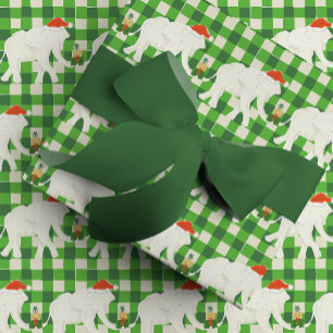 Green Checkered White Elephant Christmas Party Wrapping Paper