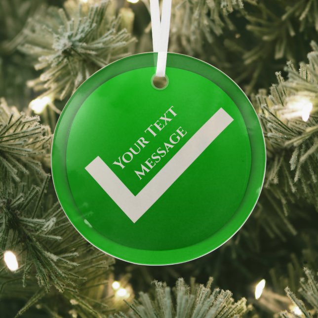 Green Checkmark Symbol Christmas Glass Tree Decoration (Insitu)