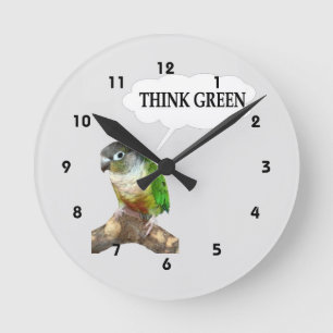 Green Cheek Conure Think Green Round Clock