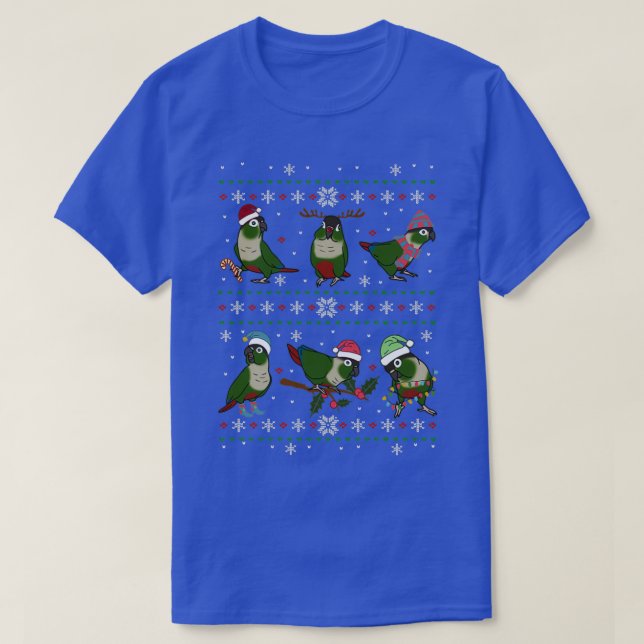 Green Cheeked Conure Ugly Christmas T-Shirt (Design Front)