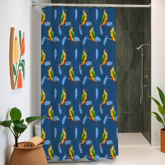 Green Cheeked Conure Vibrant Parrot Feathers Blue Shower Curtain