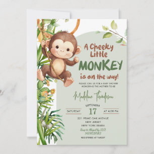 Green Cheeky Little Monkey on the way Baby Shower Invitation