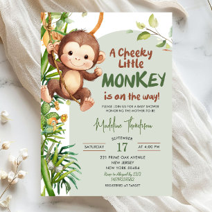 Green Cheeky Little Monkey on the way Baby Shower Invitation
