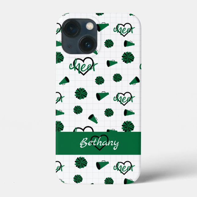 Green Cheer Hearts, Pom Poms, Megaphone Pattern Case-Mate iPhone Case (Back)