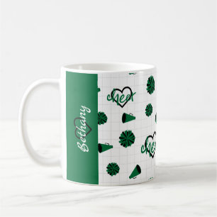 Green Cheer Hearts, Pom Poms, Megaphone Pattern Coffee Mug