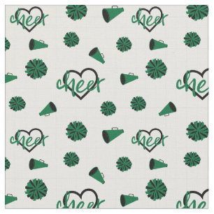Green Cheer Hearts, Pom Poms, Megaphone Pattern Fabric