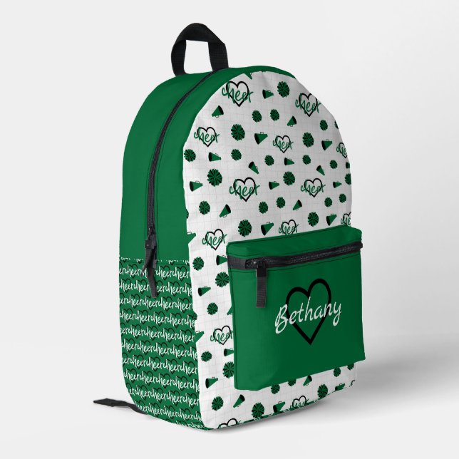 Green Cheer Hearts, Pom Poms, Megaphone Pattern Printed Backpack (Back Corner Left)