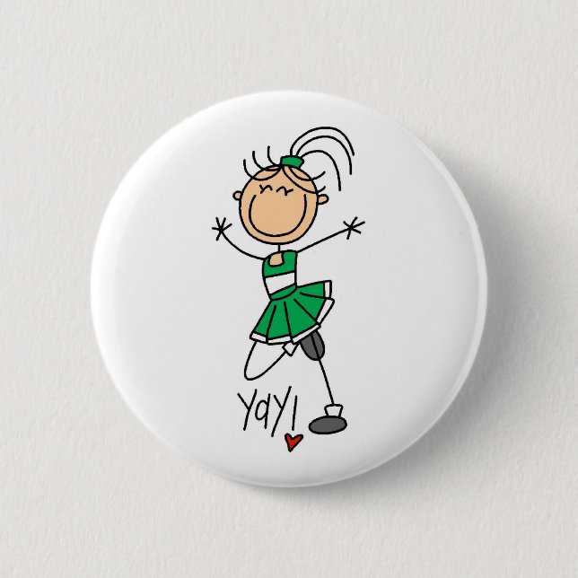 Green Cheerleader 6 Cm Round Badge (Front)