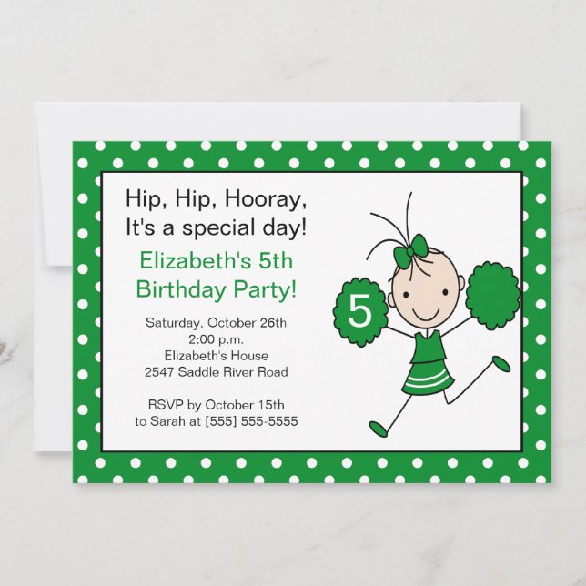 Green Cheerleader Cheer Birthday Invitation (Front)