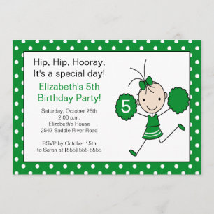 Green Cheerleader Cheer Birthday Invitation