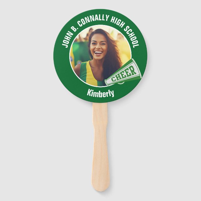 Green Cheerleader Photo High School Spirit Hand Fan (Front)