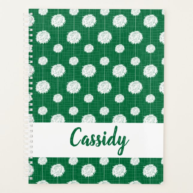 Green Cheerleader Pom Pom Pattern Planner (Front)