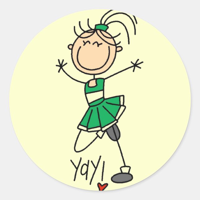 Green Cheerleader Tshirts and Gifts Classic Round Sticker (Front)