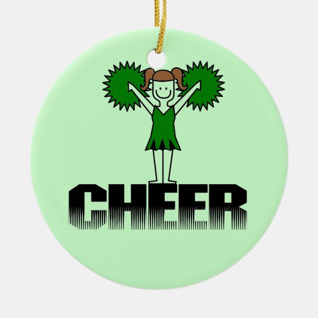 Green Cheerleading T-shirts and Gifts Ceramic Tree Decoration (Front)