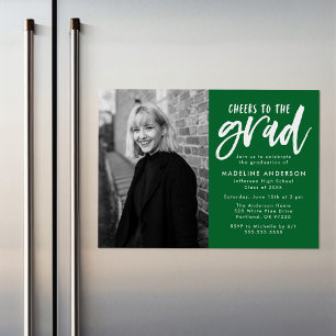 Green Cheers to the Grad Script Graduation Party Magnetic Invitation