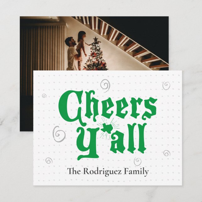 Green Cheers Y'all Photo Holiday Card (Front/Back)