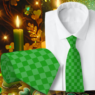 Green Chequerboard Pattern Mens Tie