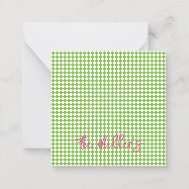 Green Chequerboard Pink NAME Chic Preppy Fun Card (Front)