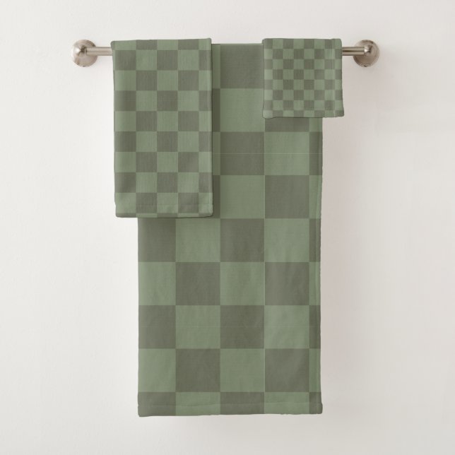 Green Chequered Bath Towel Set (Insitu)