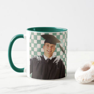 Green Chequered Custom Photo Men Graduation Mug