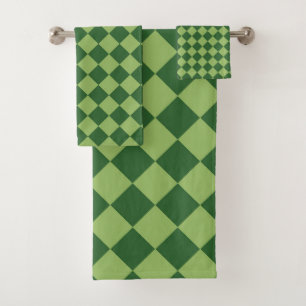 Green Chequered Diamond Pattern  Bath Towel Set