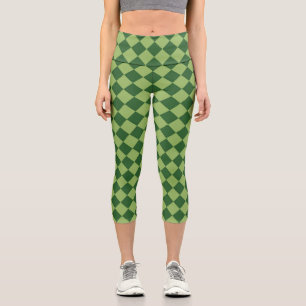 Green Chequered Diamond Pattern  Capri Leggings