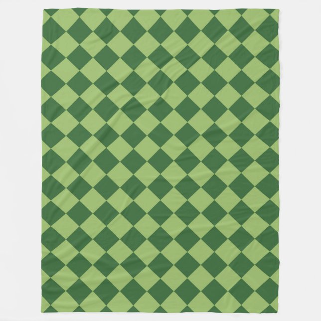 Green Chequered Diamond Pattern Fleece Blanket (Front)