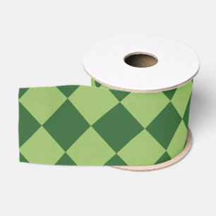 Green Chequered Diamond Pattern Grosgrain Ribbon