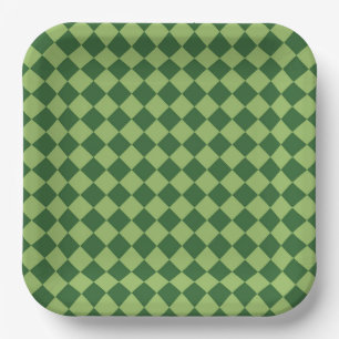 Green Chequered Diamond Pattern Paper Plate