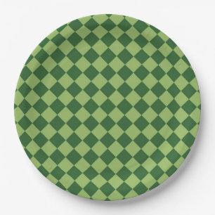 Green Chequered Diamond Pattern Paper Plate