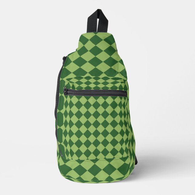 Green Chequered Diamond Pattern Print Cut Sew Bag (Front)