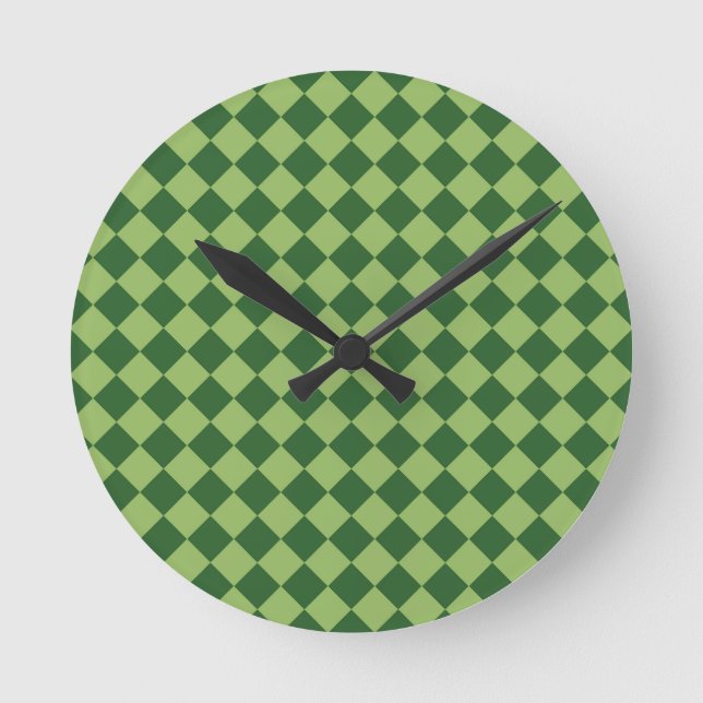 Green Chequered Diamond Pattern Round Clock (Front)