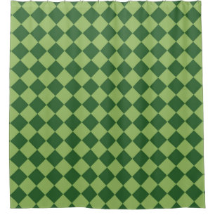 Green Chequered Diamond Pattern  Shower Curtain