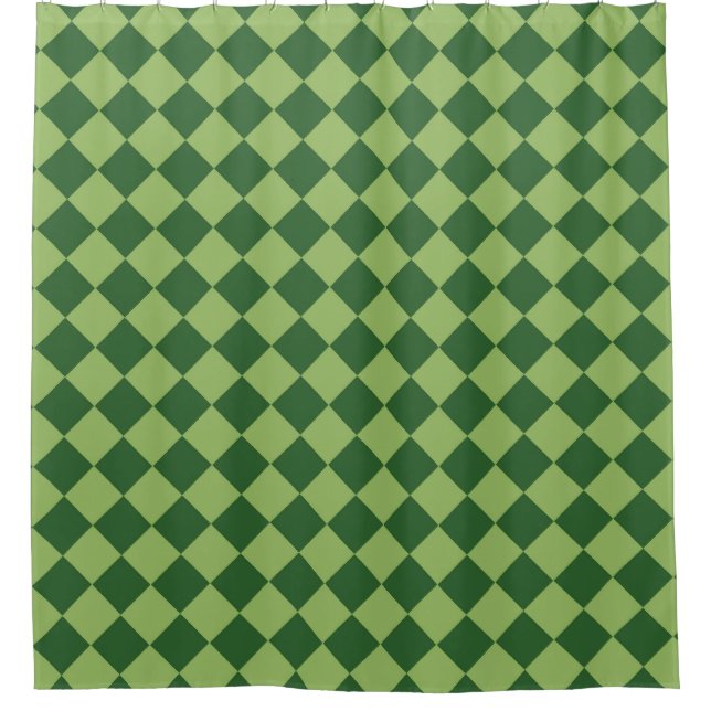 Green Chequered Diamond Pattern  Shower Curtain (Front)