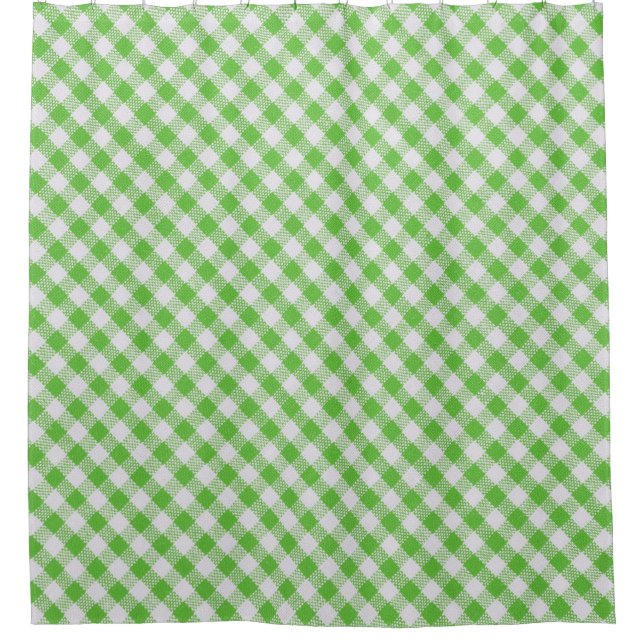 Green chequered fabric closeup , tablecloth textur shower curtain (Front)