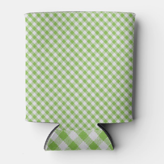 Green chequered fabric: closeup texture. can cooler (Front)